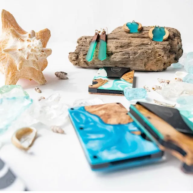 Wood and Resin Smart Wallet (Copper   Blue   White)